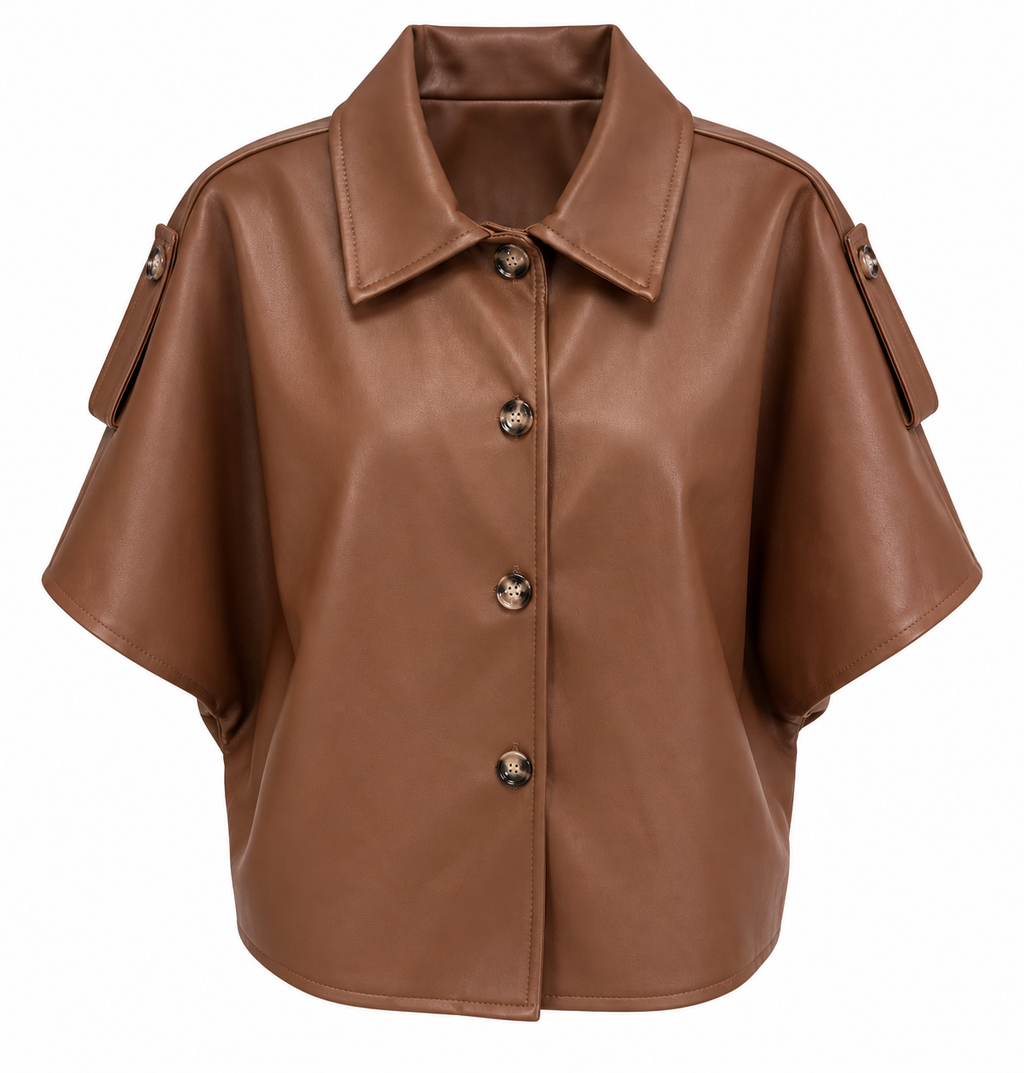 Camel Lederlook Blouse-Jasje
