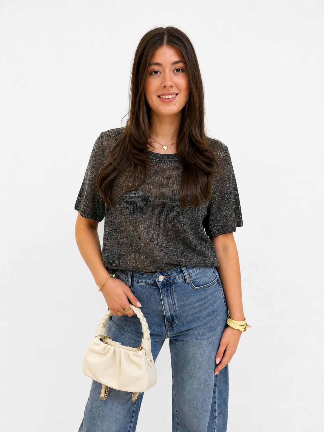 Metallic Knit Top – Zilvergrijs