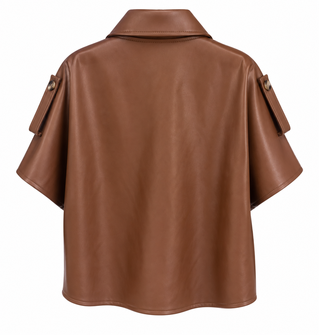Camel Lederlook Blouse-Jasje