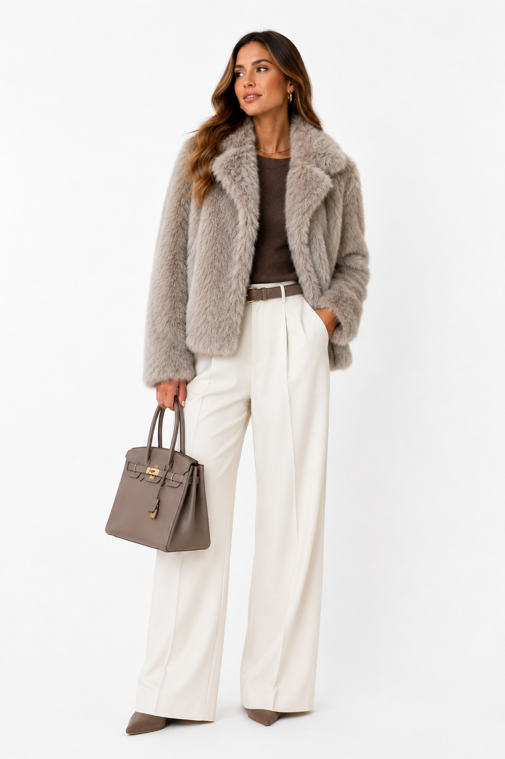 Jacket faux fur camel