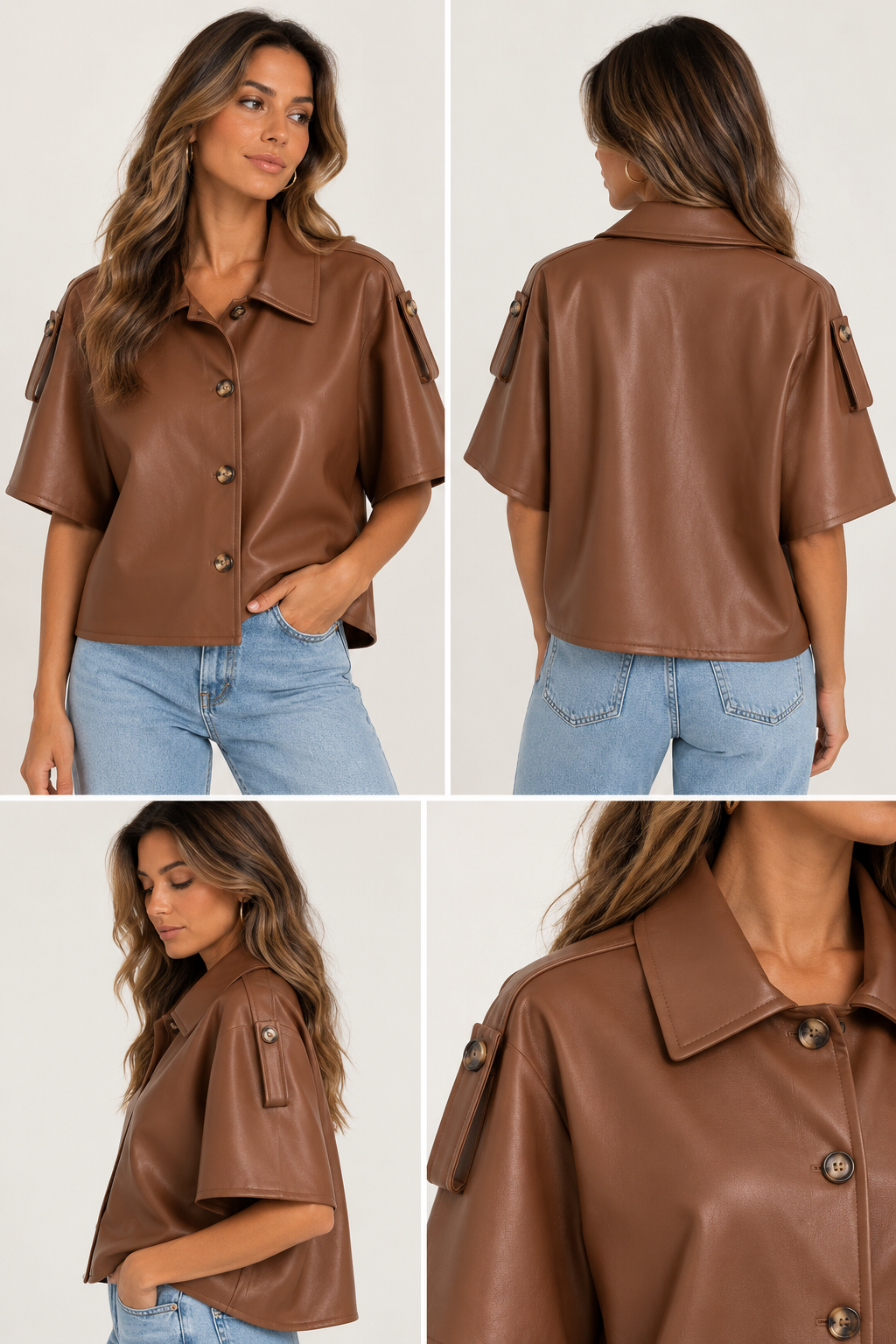 Camel Lederlook Blouse-Jasje